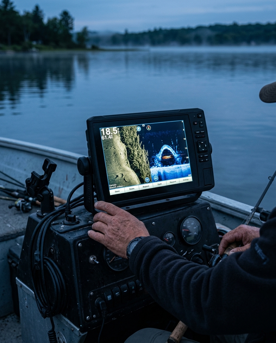 Écran Garmin sonar sur la console du bateau